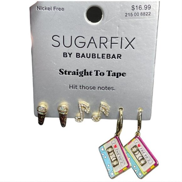 BAUBLEBAR SUGARFIX 3 pair Earrings - Microphone Music Note Cassette Tape 90s NEW - Picture 6 of 6